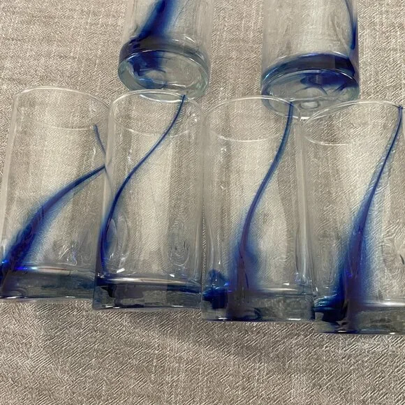 NAUTICA HOME COBALT BLUE SWIRL DIMPLED DRINKING GLASSES SET OF 6 16 OZ - Picture 4 of 5